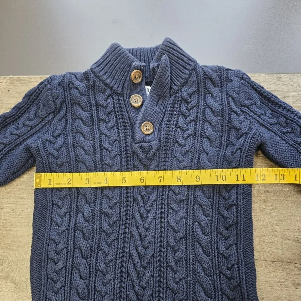 Gap Kids Cable Knit Quarter Button Sweater Kids Boys Size XS 4-5 Navy Blue